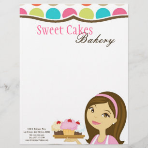 8.5x11 Bakery Brunette Baker Cup Cakes Letter Head Letterhead