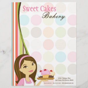 8.5x11 Bakery Brunette Baker Cup Cakes Letter Head Letterhead