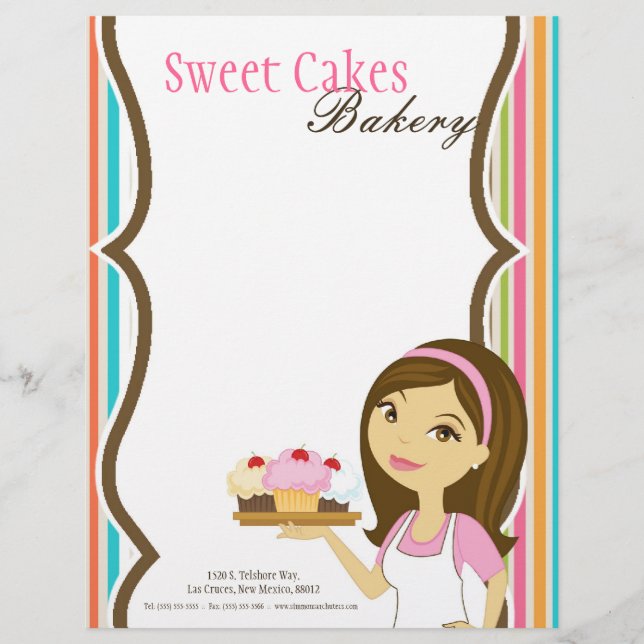 8.5x11 Bakery Brunette Baker Cup Cakes Letter Head Letterhead (Front)