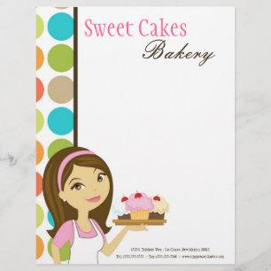 8.5x11 Bakery Brunette Baker Cup Cakes Letter Head Letterhead
