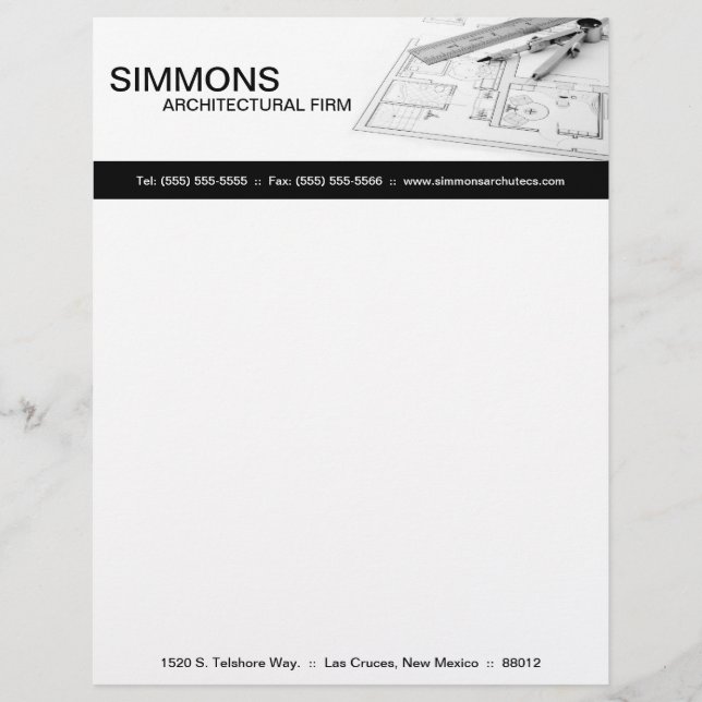8.5x11 Black Architectural Blue Print Letter Head Letterhead (Front)