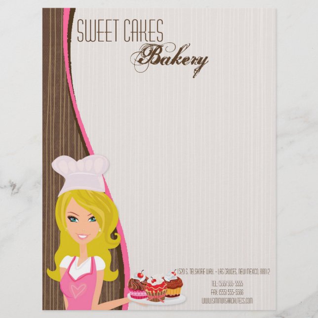 8.5x11 Blonde Baker Pink Brow Cup Cake Letter Head Letterhead (Front)