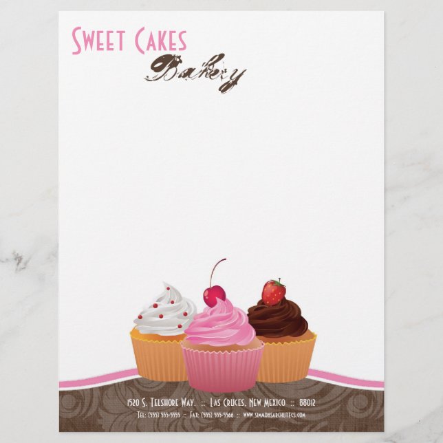 8.5x11 Cup Cakes Bakery Sweet Treats Letter Head Letterhead (Front)
