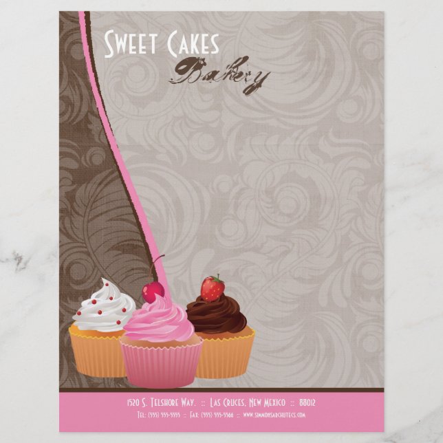 8.5x11 Cup Cakes Bakery Sweet Treats Letter Head Letterhead (Front)