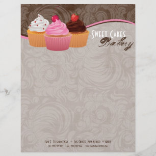 8.5x11 Cup Cakes Bakery Sweet Treats Letter Head Letterhead