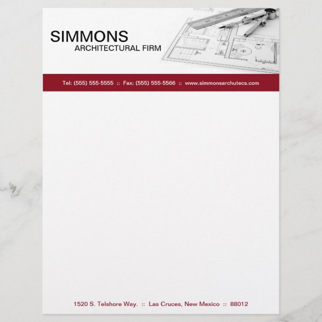 8.5x11 Red Architectural Blue Print Letter Head Letterhead (Front)