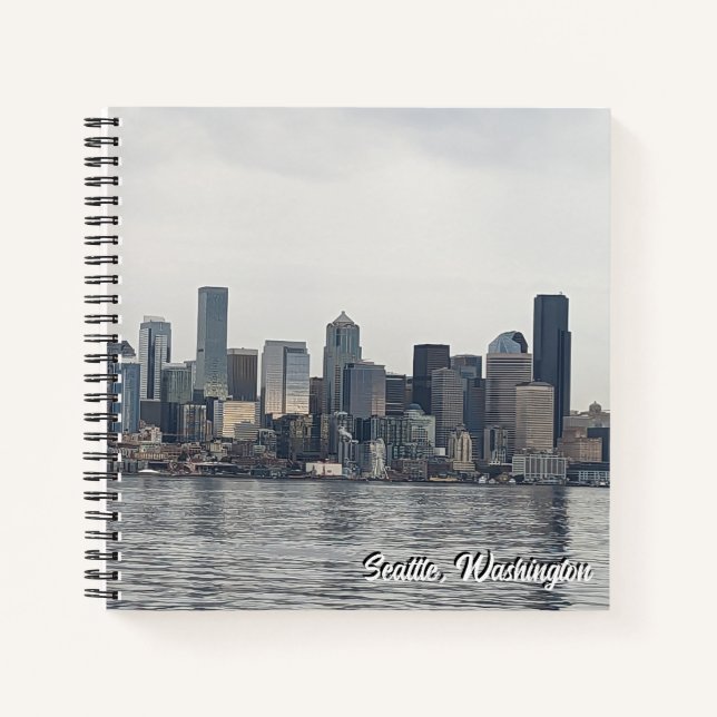 8.5X8.5 Spiral Notebook -  skyline of Seattle, WA. (Front)