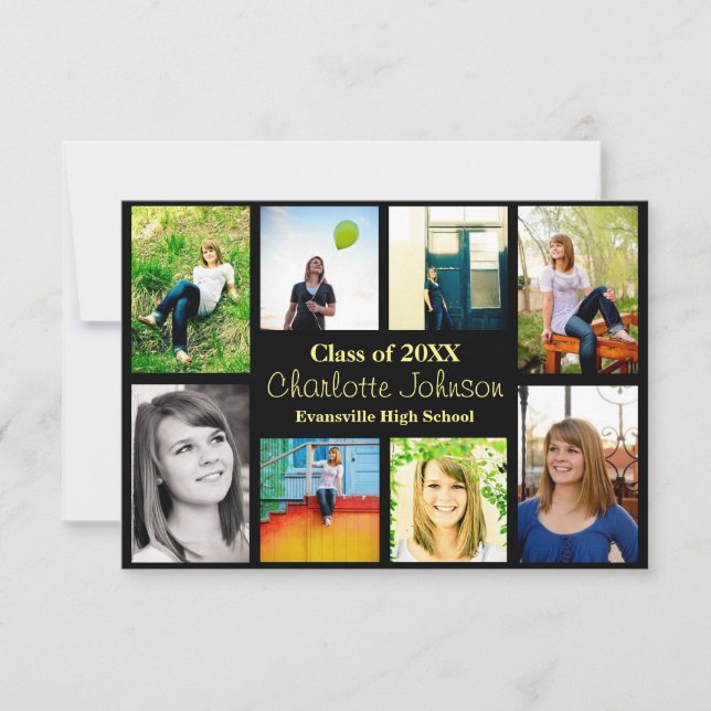 8/9 Photos Noir - 3x5 Faire-part de graduation (Devant)
