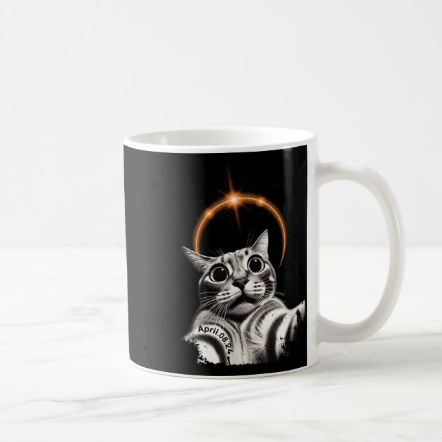 8 April 2024 Funny Selfie Cat 2024 Eclipse Totalit Coffee Mug (Right)