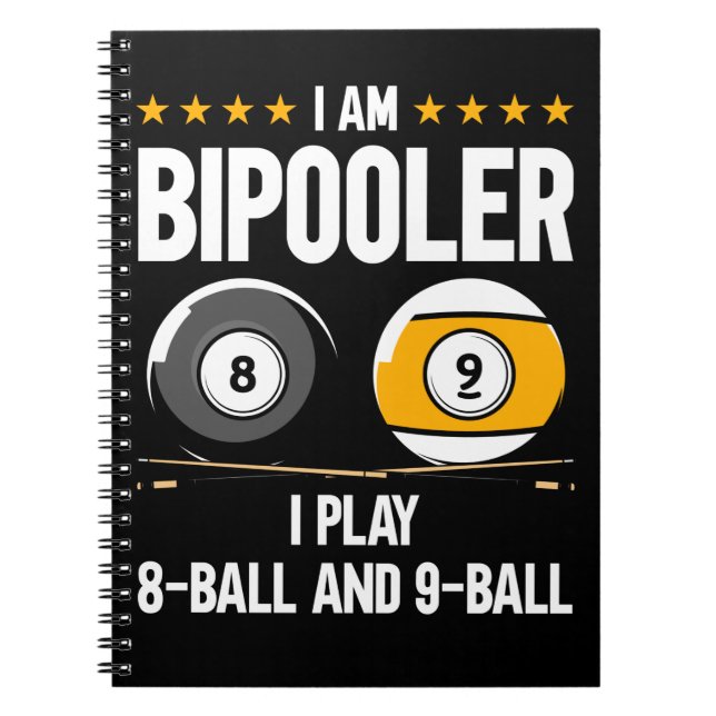 8 Ball and 9 Ball Humour Funny Billiards Notebook (Front)