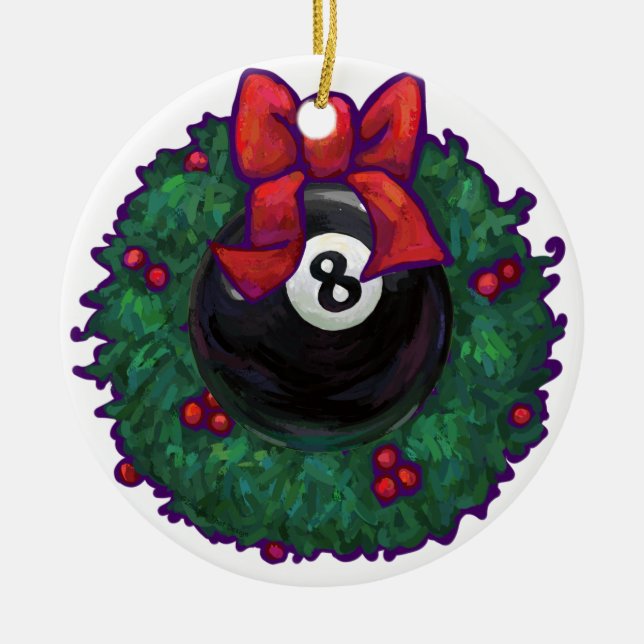 8 Ball Christmas Ceramic Ornament (Front)
