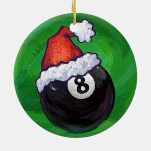 8 Ball Christmas Green Ceramic Ornament