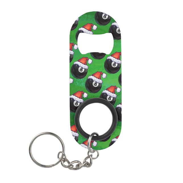 8 Ball Christmas Green Keychain Bottle Opener (Front)