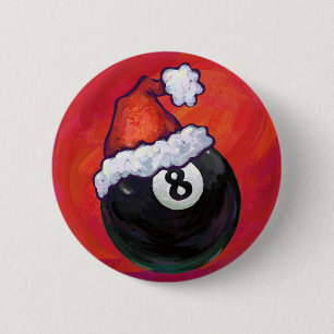 8 Ball Christmas Red Hat 2 Inch Round Button