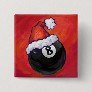 8 Ball Christmas Red Hat 2 Inch Square Button