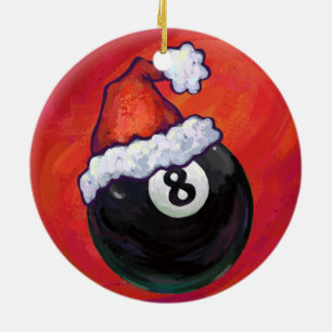 8 Ball Christmas Red Hat Ceramic Ornament
