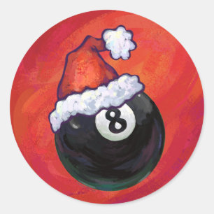 8 Ball Christmas Red Hat Classic Round Sticker