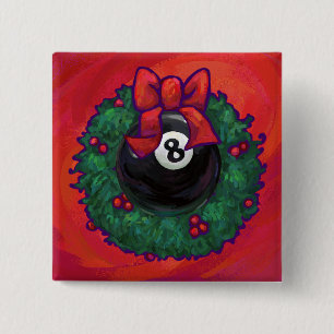 8 Ball Christmas Wheath Red 2 Inch Square Button