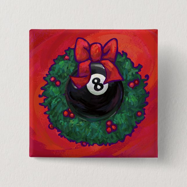 8 Ball Christmas Wheath Red 2 Inch Square Button (Front)