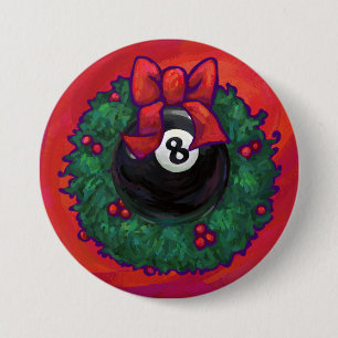 8 Ball Christmas Wheath Red 3 Inch Round Button