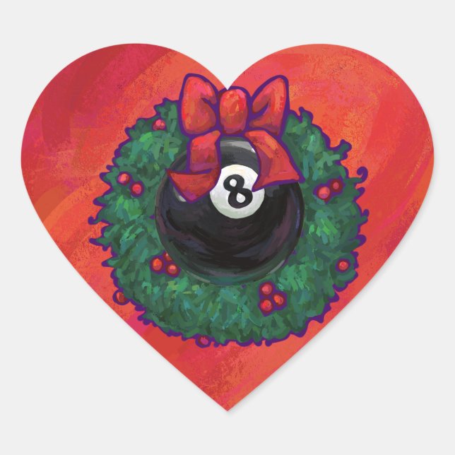 8 Ball Christmas Wheath Red Heart Sticker (Front)
