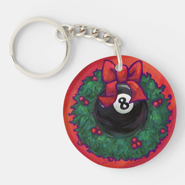 8 Ball Christmas Wheath Red Keychain (Front)