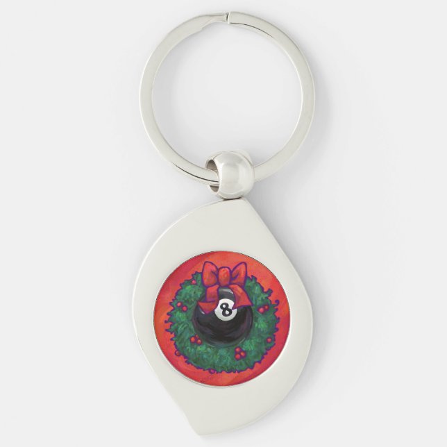 8 Ball Christmas Wheath Red Keychain (Front)
