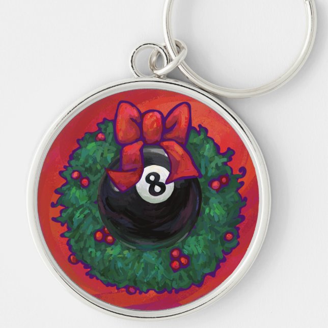 8 Ball Christmas Wheath Red Keychain (Front)