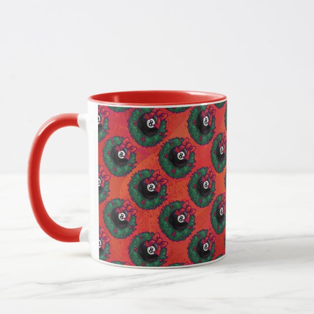 8 Ball Christmas Wheath Red Mug (Left)