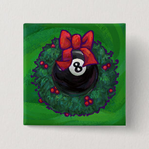 8 Ball Christmas Wreath Green 2 Inch Square Button