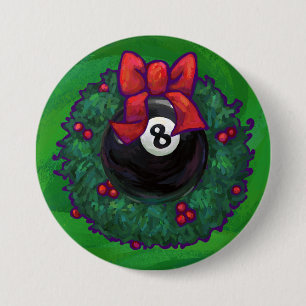 8 Ball Christmas Wreath Green 3 Inch Round Button