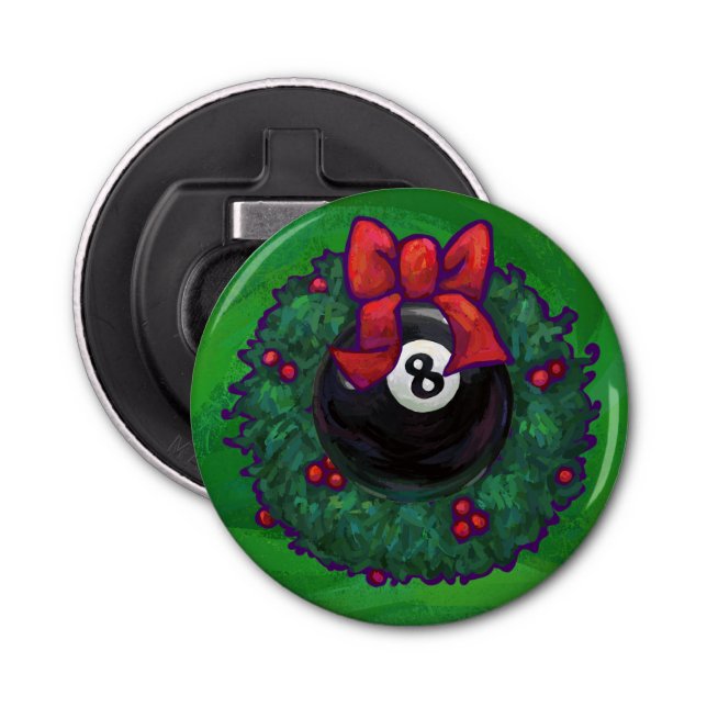 8 Ball Christmas Wreath Green Bottle Opener (Front)