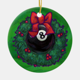 8 Ball Christmas Wreath Green Ceramic Ornament