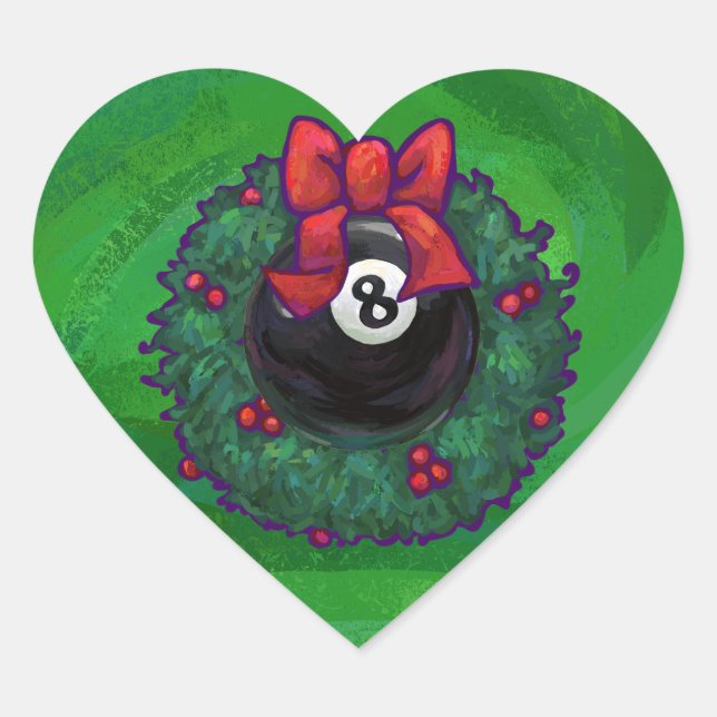 8 Ball Christmas Wreath Green Heart Sticker (Front)