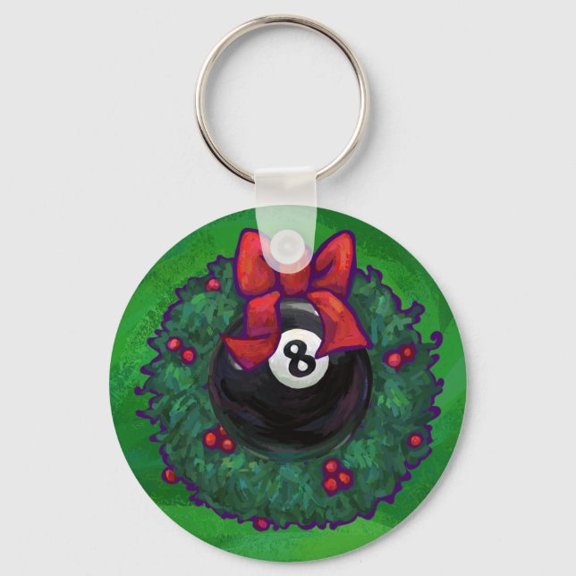 8 Ball Christmas Wreath Green Keychain (Front)