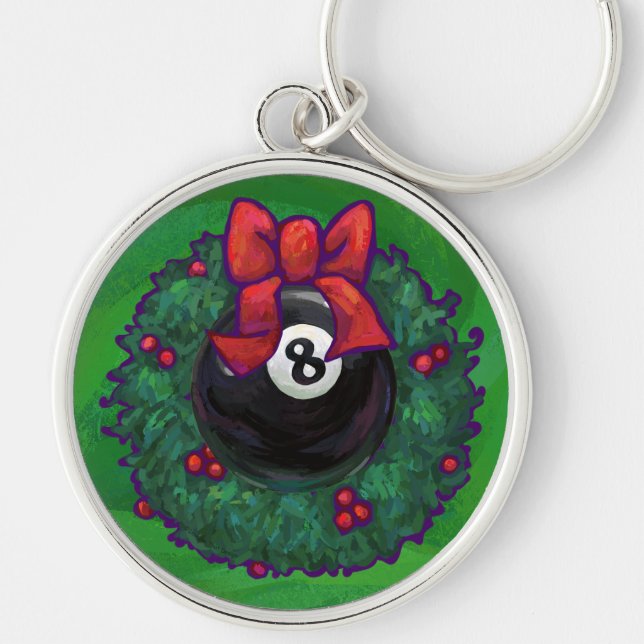 8 Ball Christmas Wreath Green Keychain (Front)