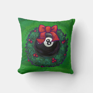 8 Ball Christmas Wreath Green Throw Pillow