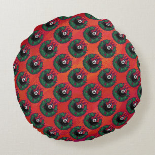 8 Ball Christmas Wreath Round Pillow