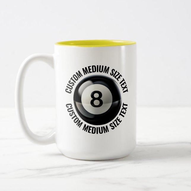 8 Ball & Medium Text YELLOW 15oz Custom Two-Tone Coffee Mug (Left)