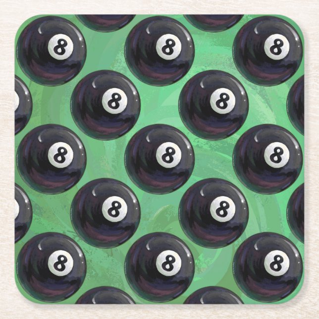 8 Ball Pattern Square Paper Coaster (Front)