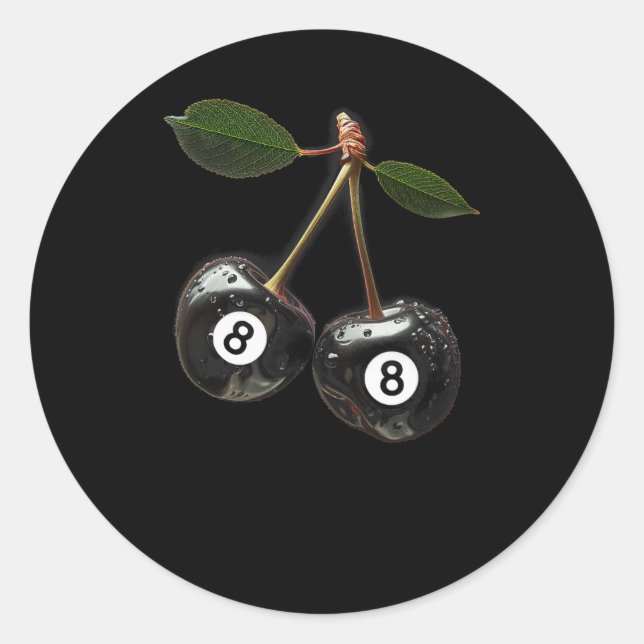 8 Ball Pool Billiards Player Cherries  Classic Round Sticker (Front)