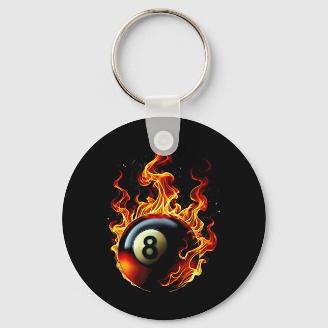 8 Ball Pool Billiards Player Flame  Keychain (Front)