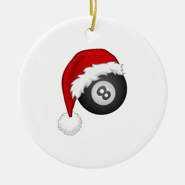 8 Ball Santa hat Funny christmas billiards snooker Ceramic Ornament (Front)