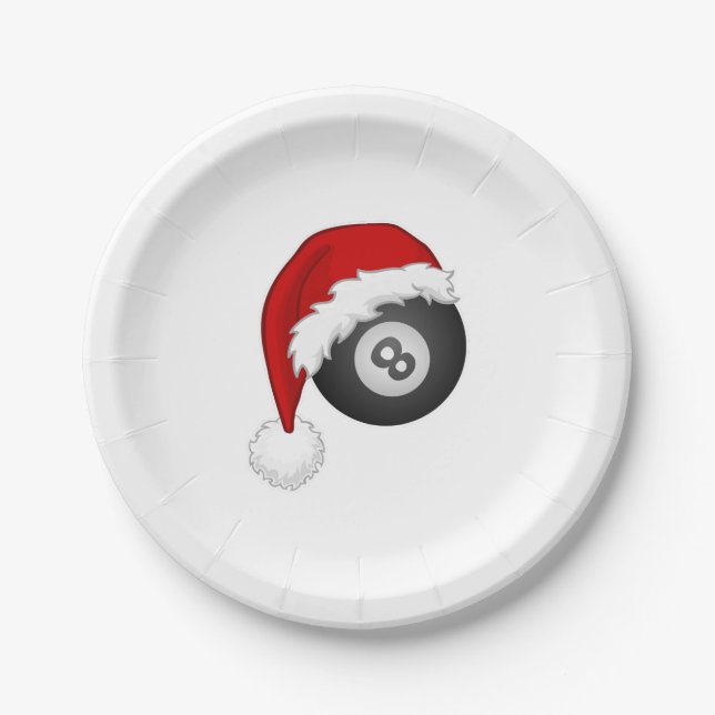 8 Ball Santa hat Funny christmas billiards snooker Paper Plate (Front)