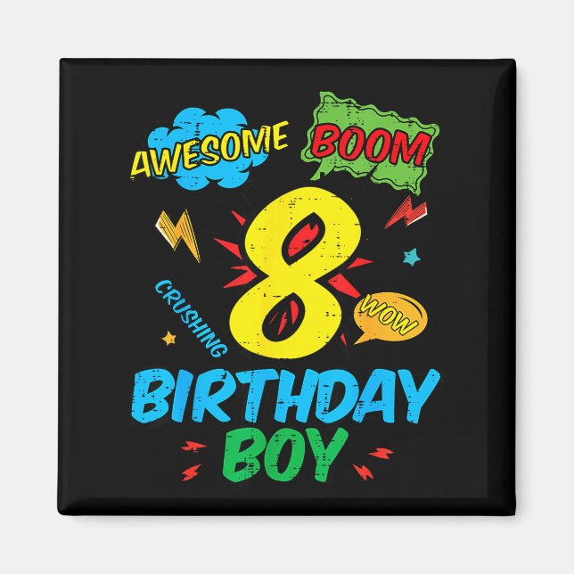 8 Birthday Boy Comic Cool 8th Bday Superhero Party Magnet (Front)