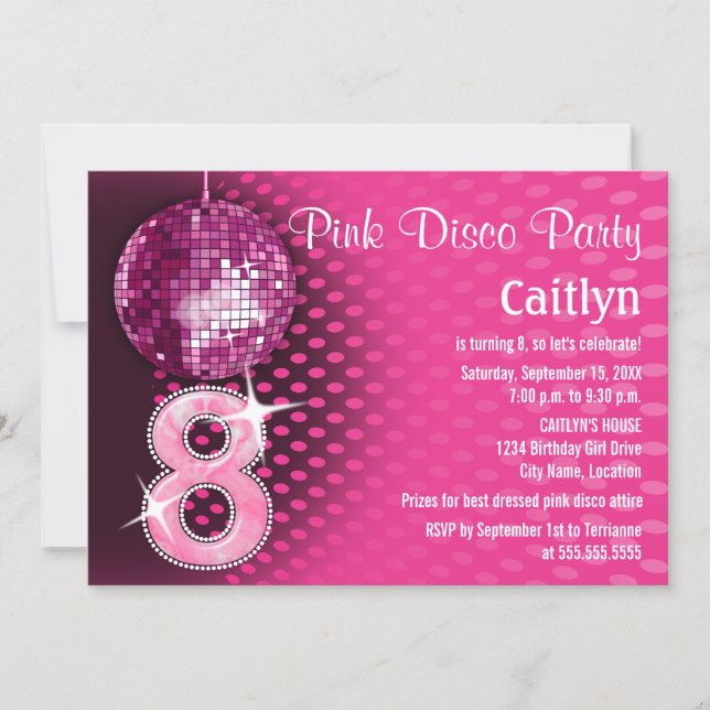 8 Birthday Pink Disco Party Invitation (Front)
