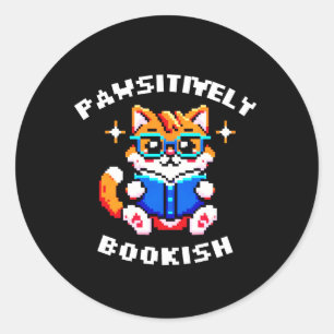 8-Bit Bookish Cat: A Retro Reading Adventure Classic Round Sticker