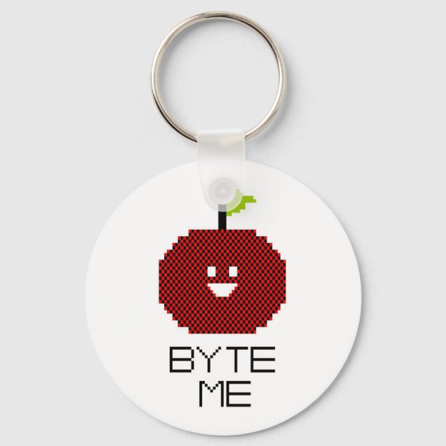 8-Bit Byte Me Cute Apple Pixel Art Keychain (Front)