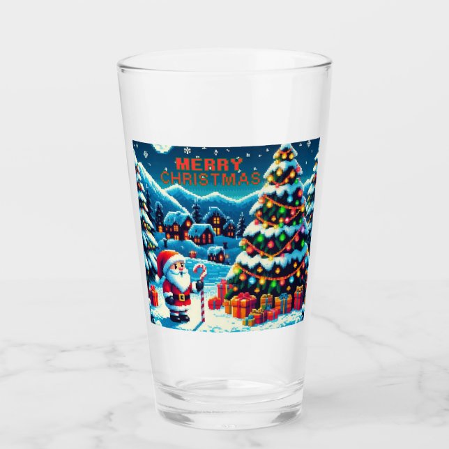 8 bit Christmas tree & Santa Glass (Front)