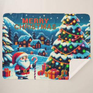 8 bit Christmas tree & Santa Sherpa Blanket